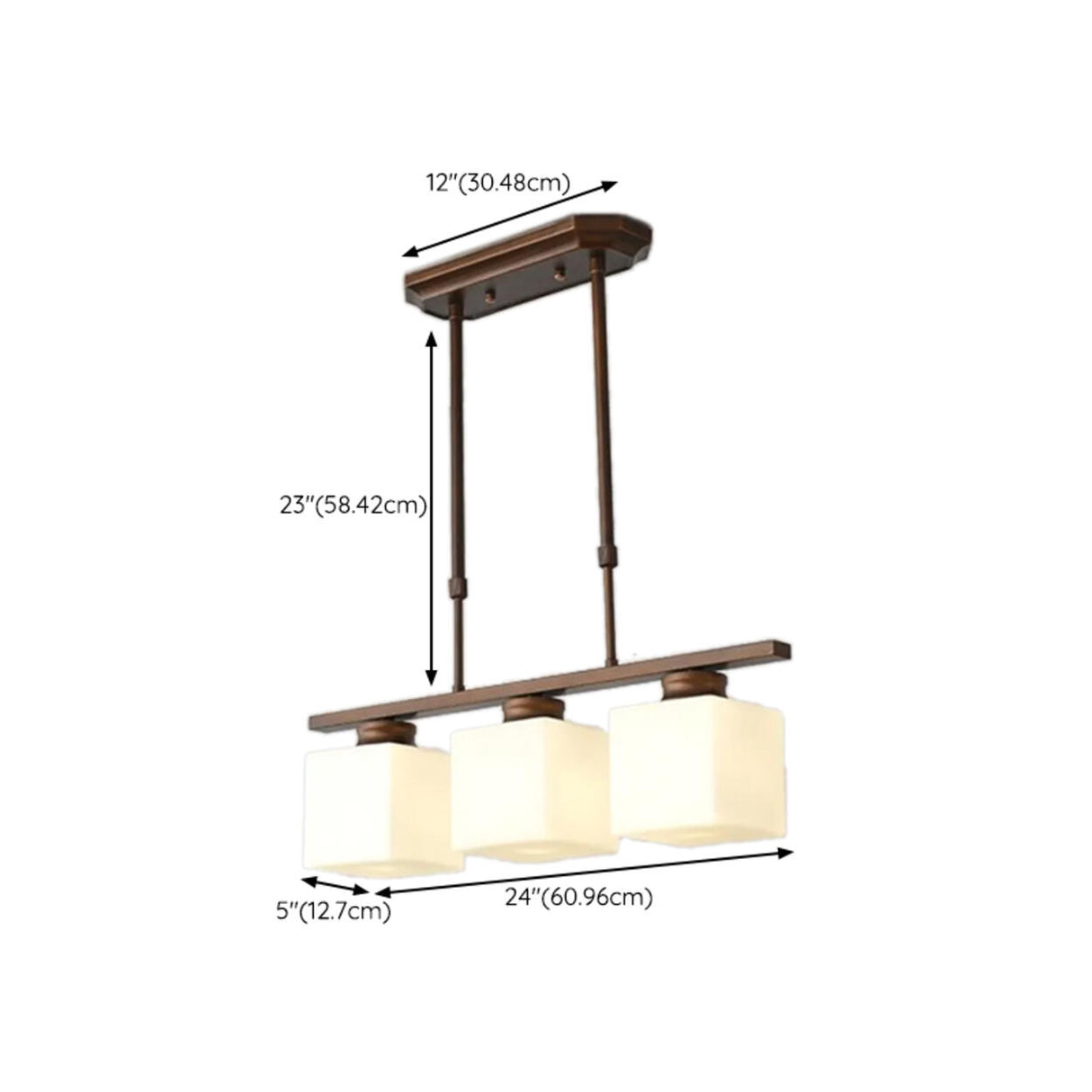 Classic 3-Light Brown Square Island Ceiling Light Image - 18