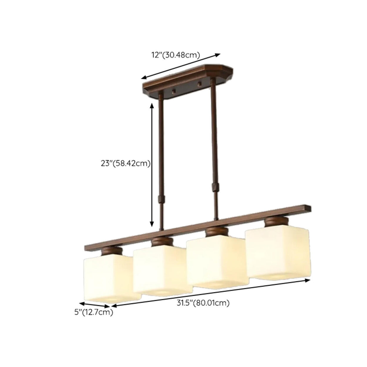 Classic 3-Light Brown Square Island Ceiling Light Image - 19