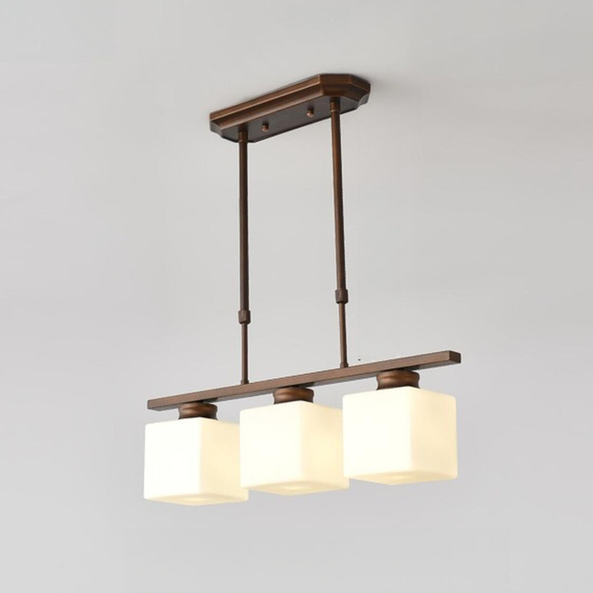 Classic 3-Light Brown Square Island Ceiling Light Image - 2