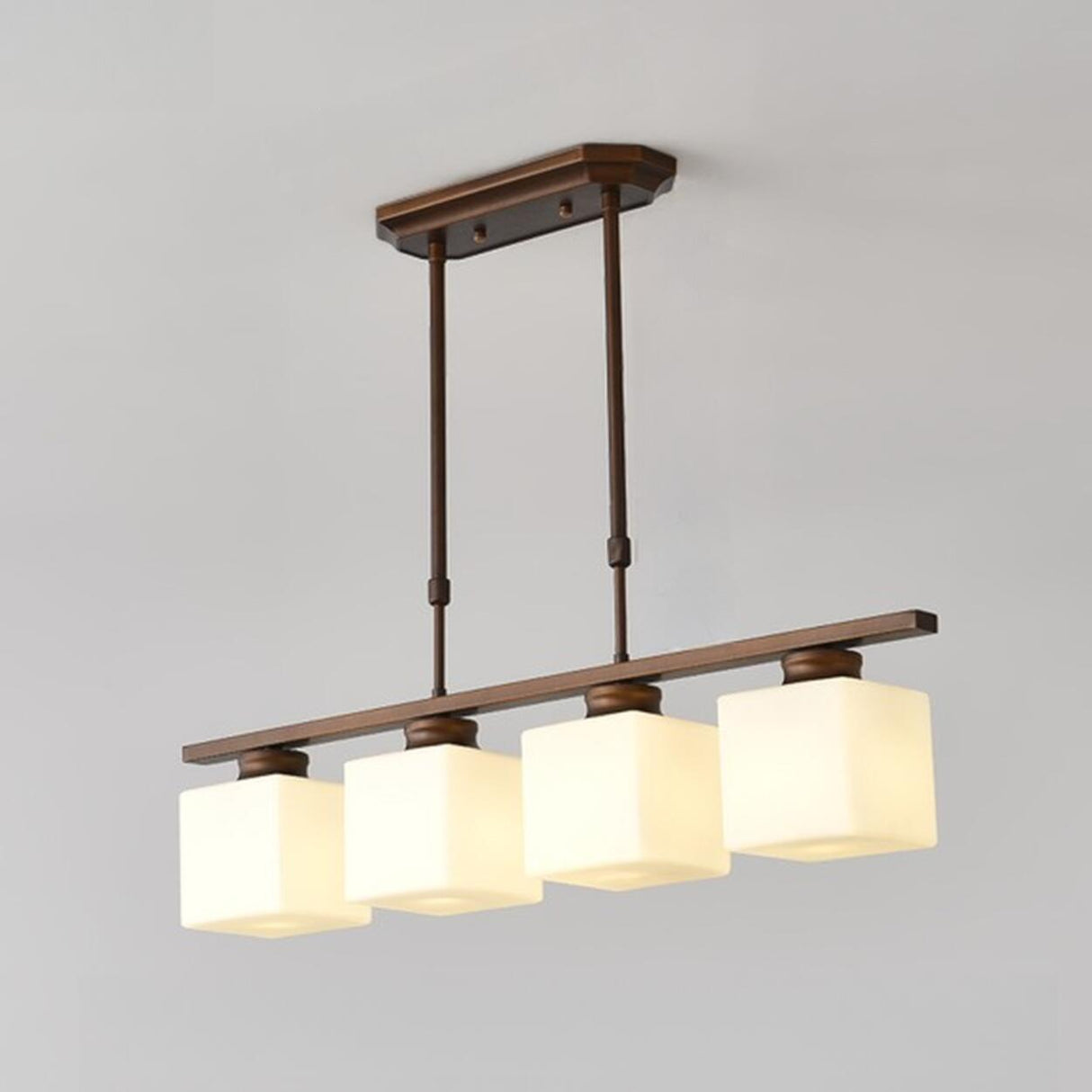 Classic 3-Light Brown Square Island Ceiling Light Image - 3
