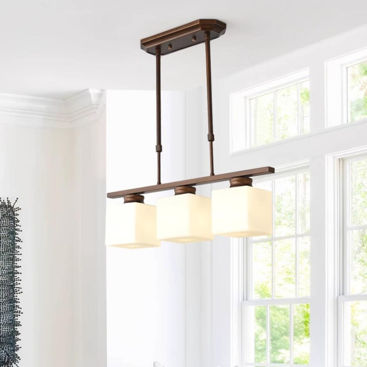 Classic 3-Light Brown Square Island Ceiling Light Image - 4