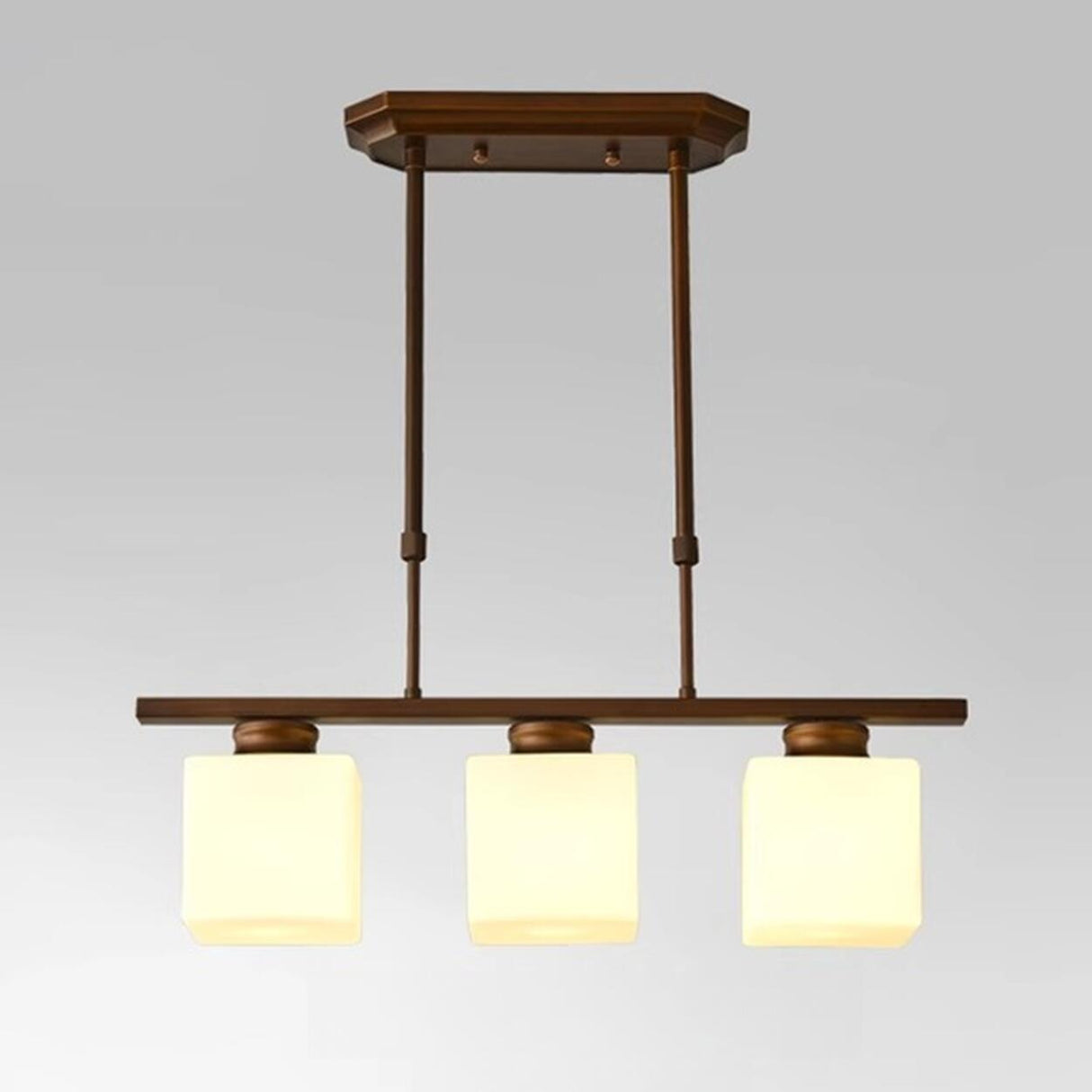 Classic 3-Light Brown Square Island Ceiling Light Image - 8