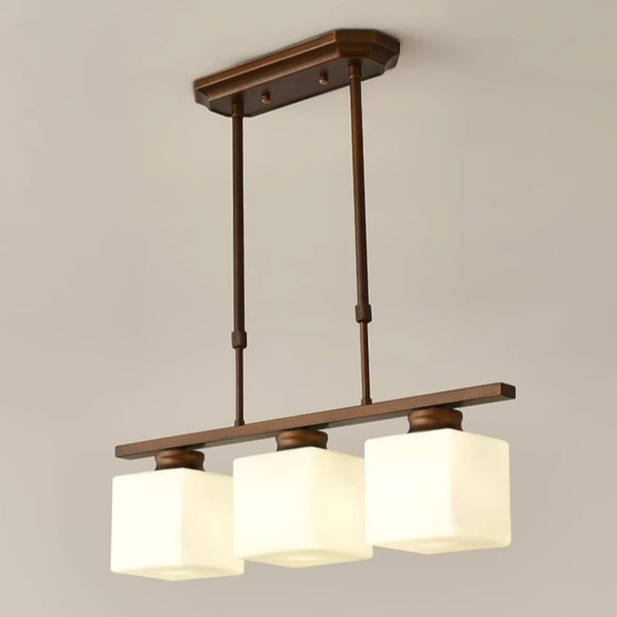 Classic 3-Light Brown Square Island Ceiling Light Image - 9