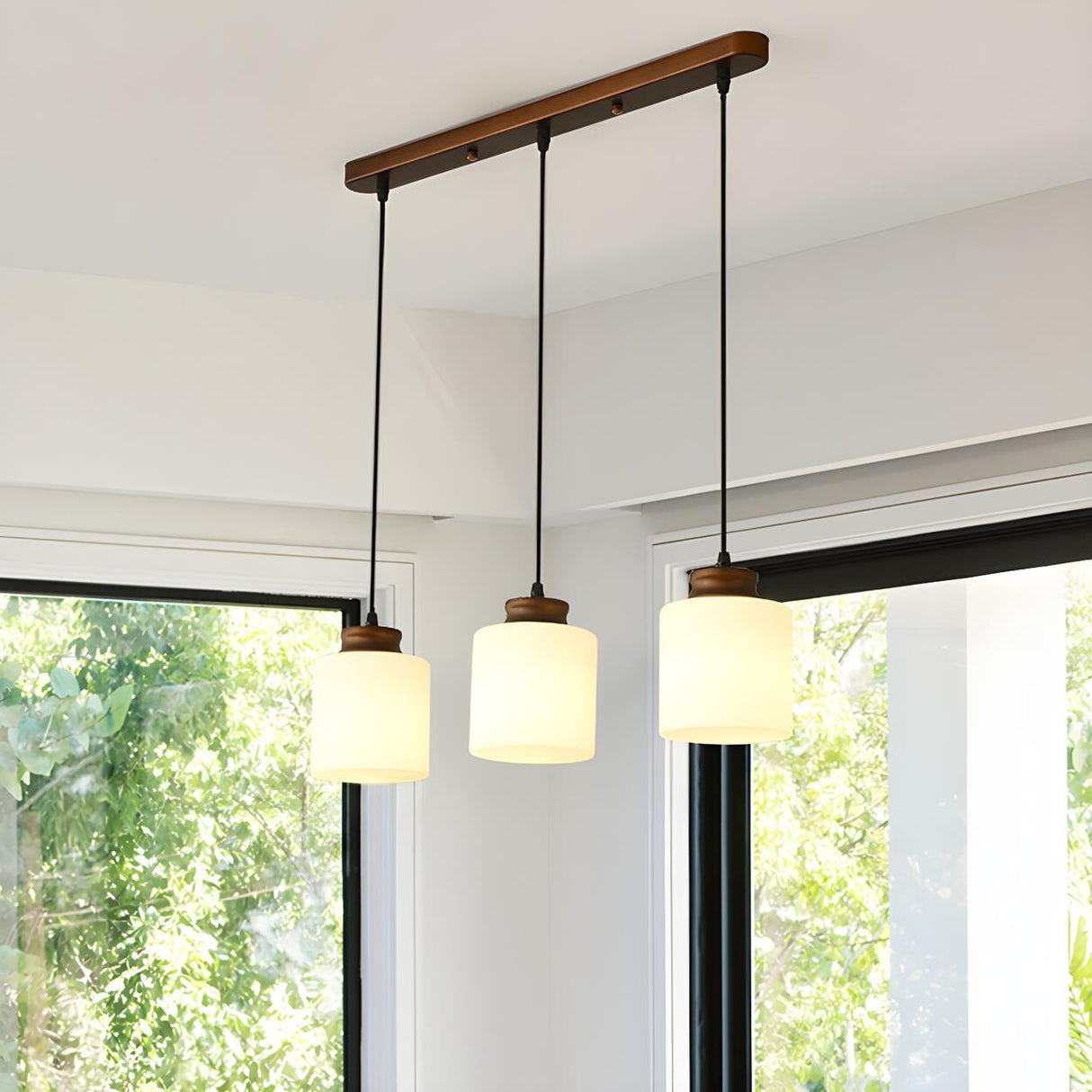 Classic 3-Light Cylinder Brown Island Pendant Light Image - 13