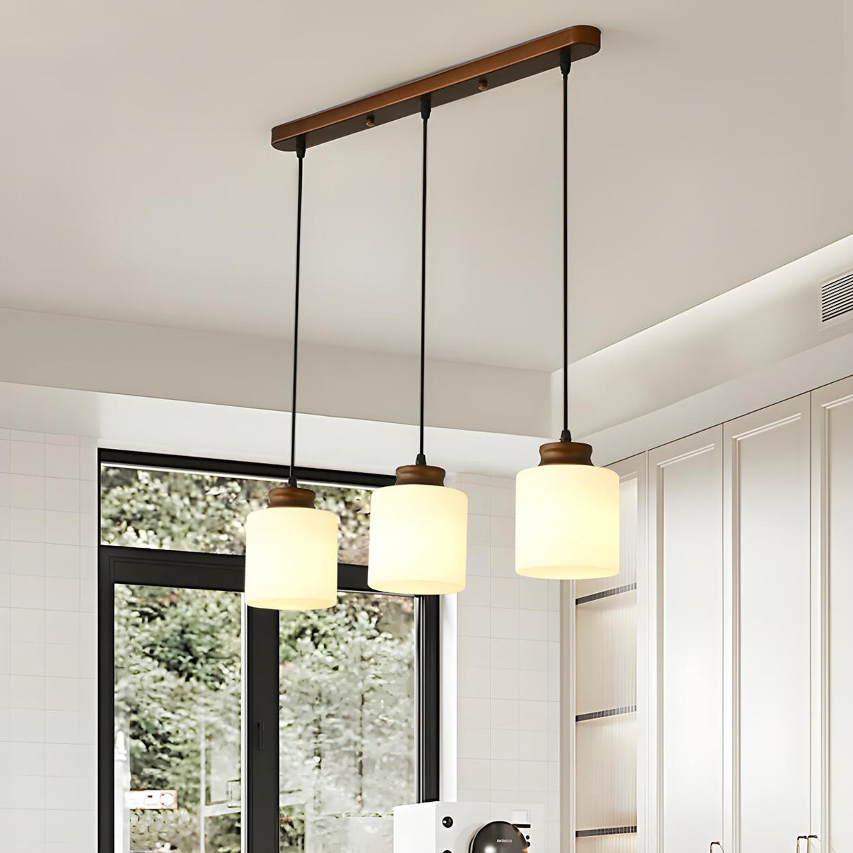 Classic 3-Light Cylinder Brown Island Pendant Light Image - 14