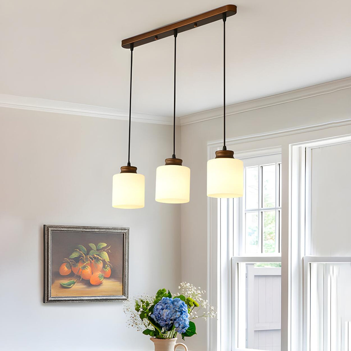Classic 3-Light Cylinder Brown Island Pendant Light Image - 5