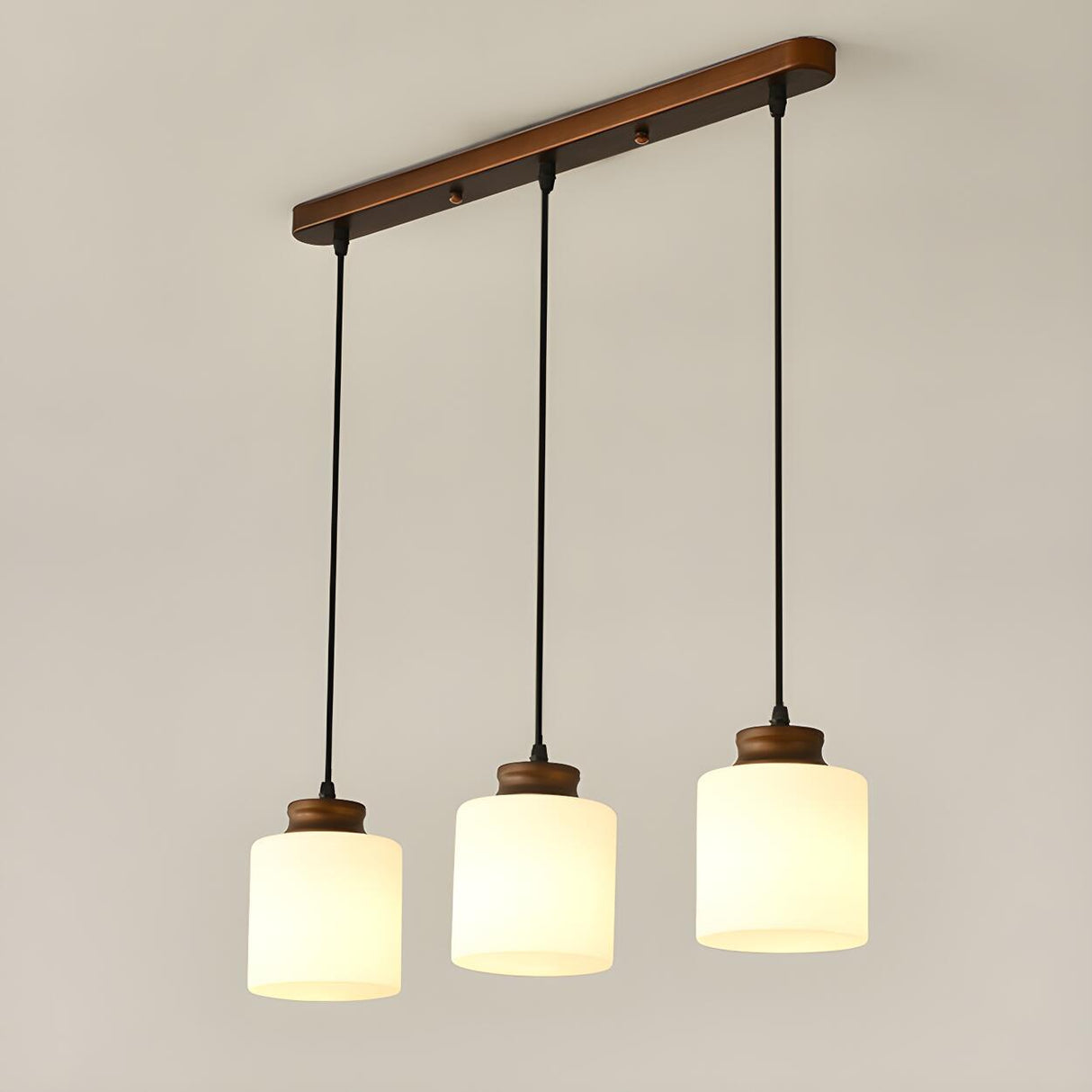 Classic 3-Light Cylinder Brown Island Pendant Light Image - 7