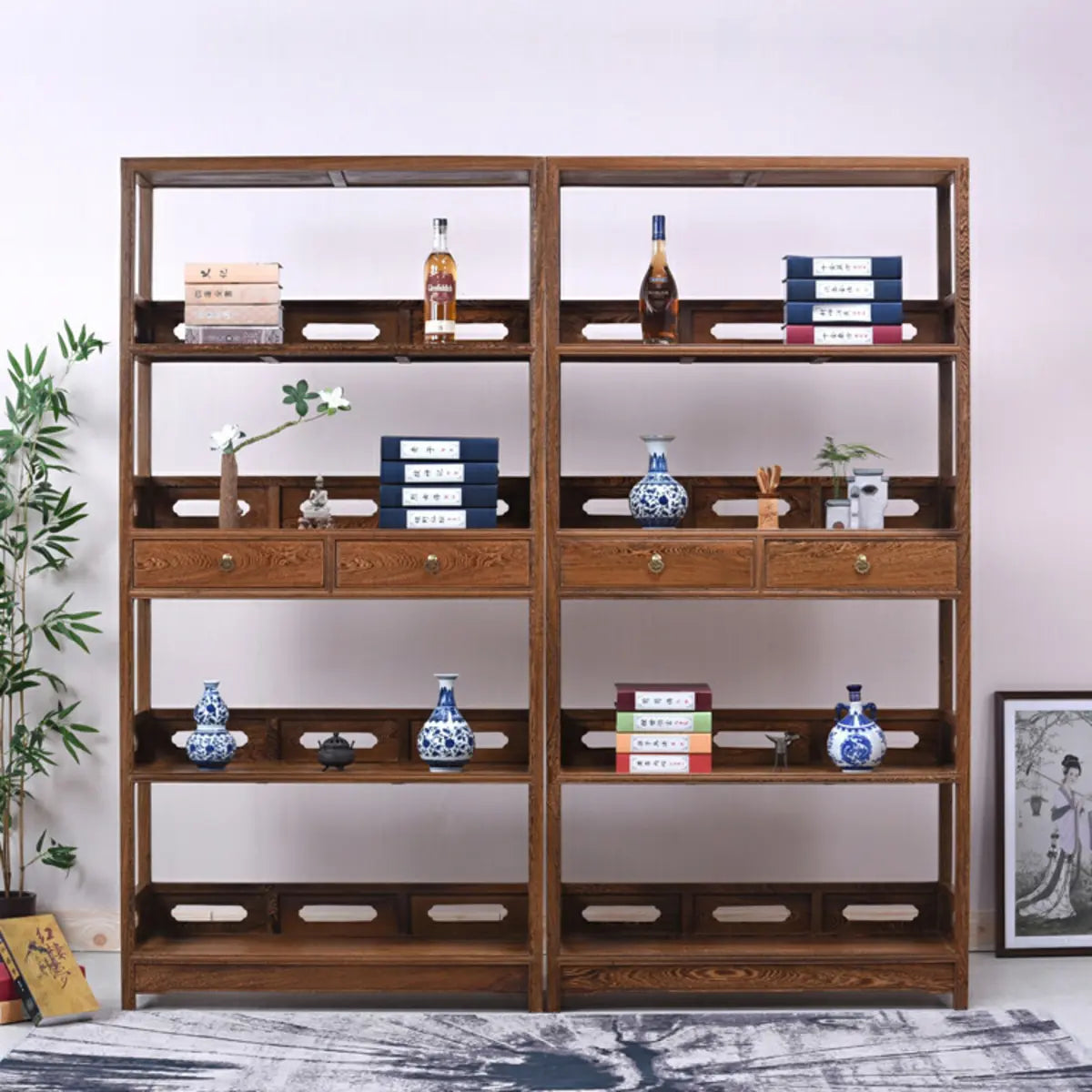Classic 4-Tiers Open Wooden Brown Storage Bookshelf Image - 1