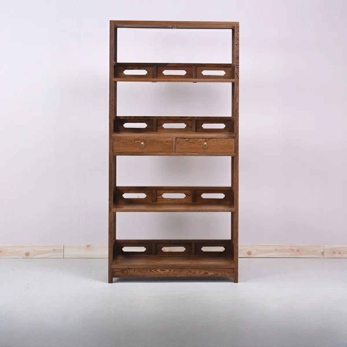 Classic 4-Tiers Open Wooden Brown Storage Bookshelf Image - 2