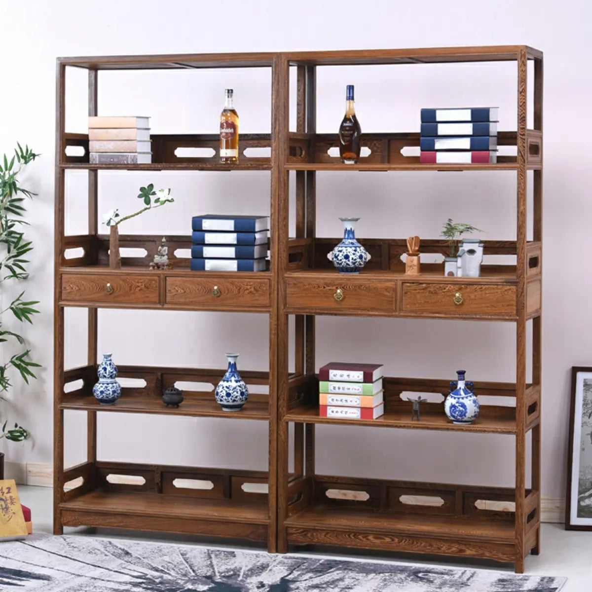 Classic 4-Tiers Open Wooden Brown Storage Bookshelf Image - 3