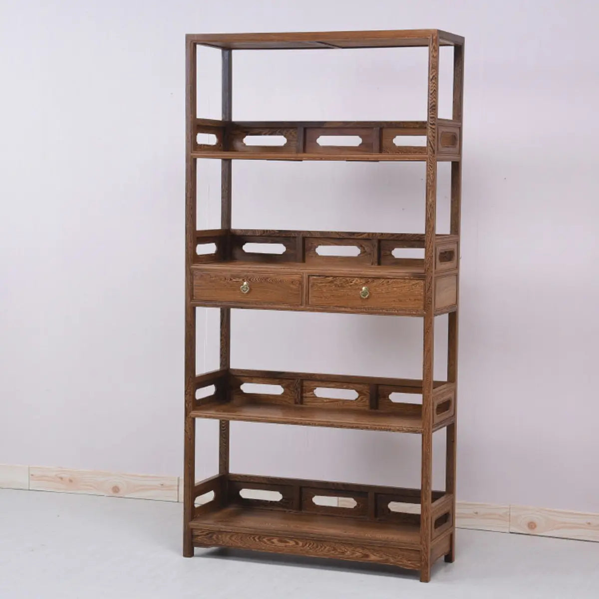 Classic 4-Tiers Open Wooden Brown Storage Bookshelf Image - 4