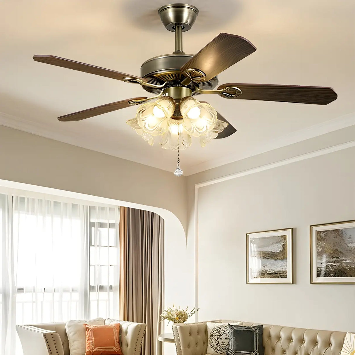 Classic 5 Blades Bronze Flower Ceiling Fan with Lights Image - 1
