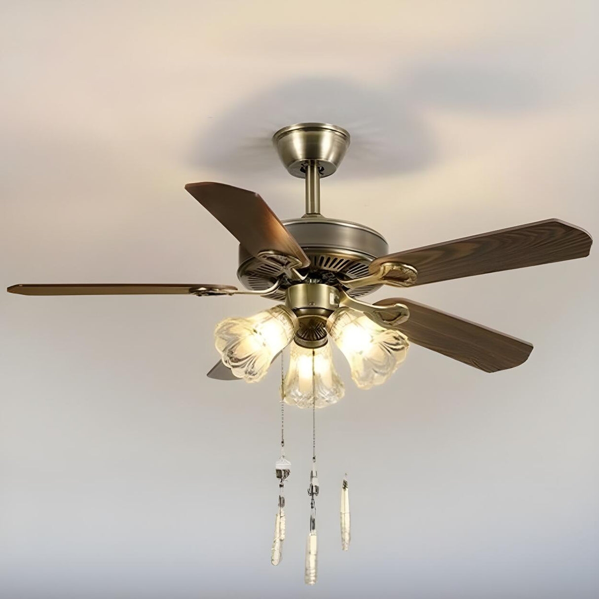 Classic 5 Blades Bronze Flower Ceiling Fan with Lights Image - 3