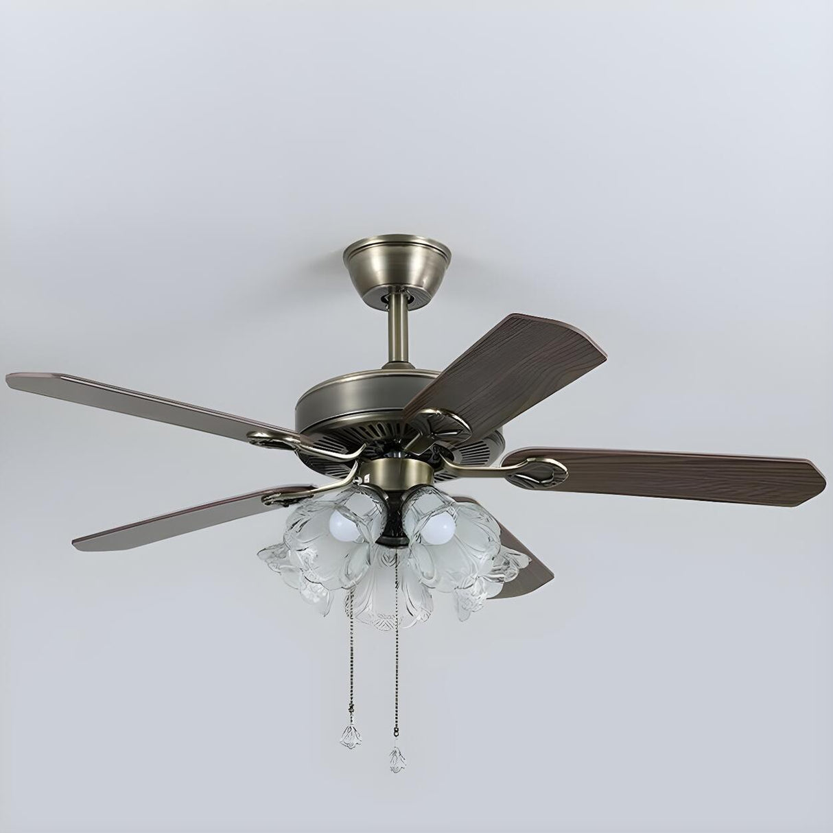 Classic 5 Blades Bronze Flower Ceiling Fan with Lights Image - 7