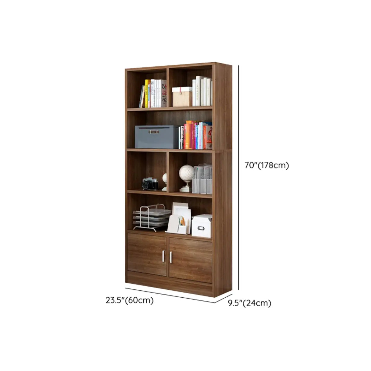 Classic 5-Shelf Oak Finish Wooden Tall Bookcase Brown Image - 26