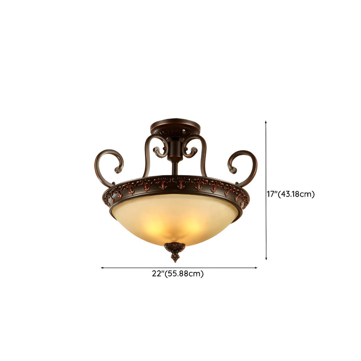 Classic Bedroom Bowl-Shaped Brown Semi-Flush Mount Lamp