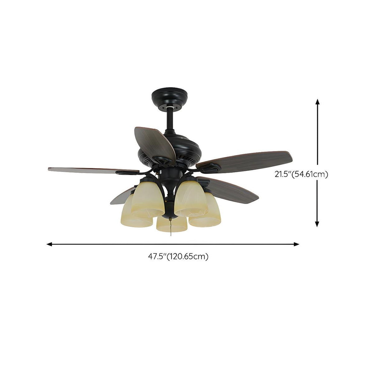 Classic Black 5 Wood Blades Chandelier Fan with Light Image - 12