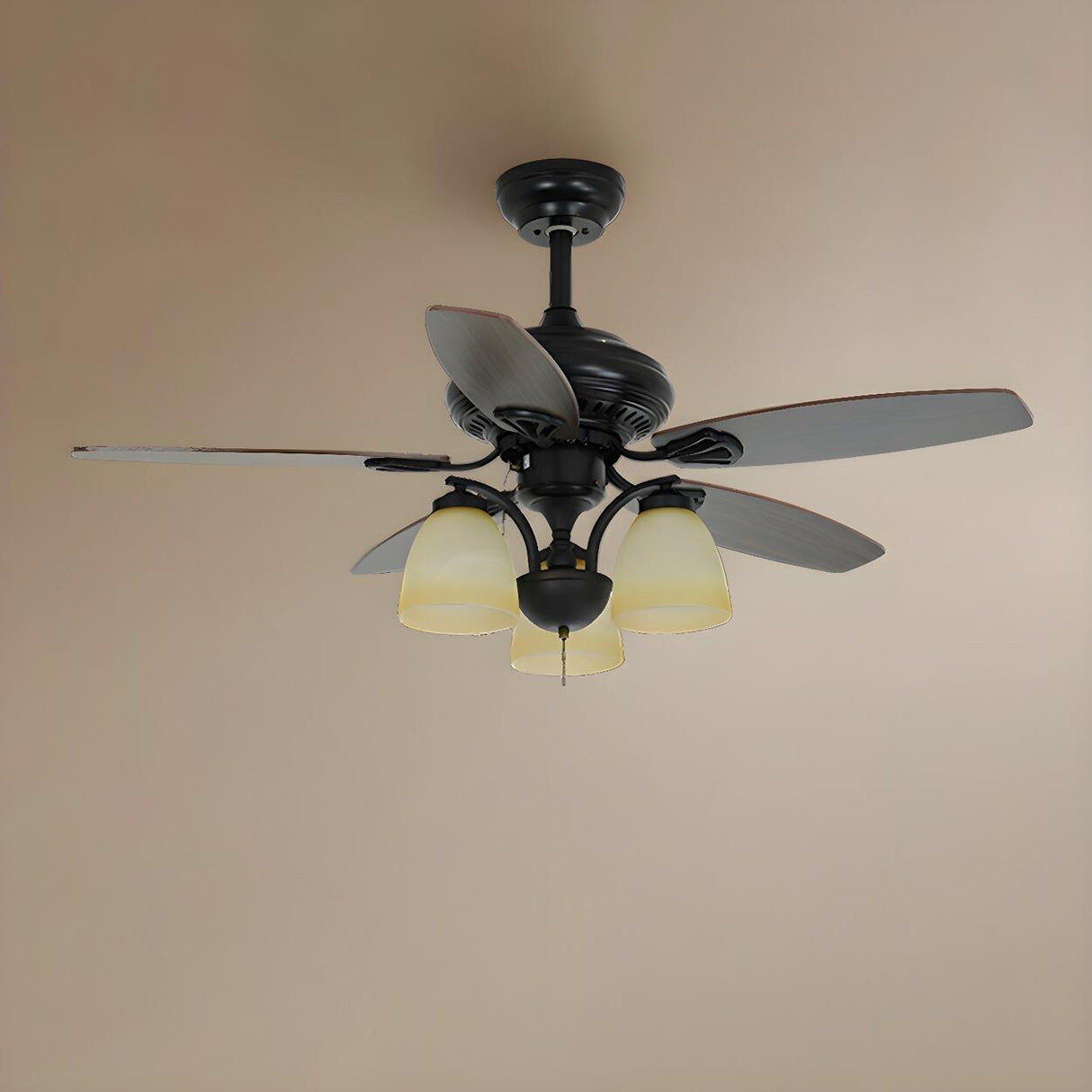 Classic Black 5 Wood Blades Chandelier Fan with Light Image - 4