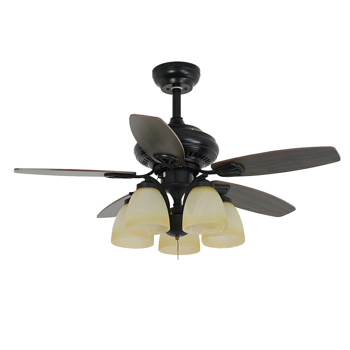 Classic Black 5 Wood Blades Chandelier Fan with Light Image - 5
