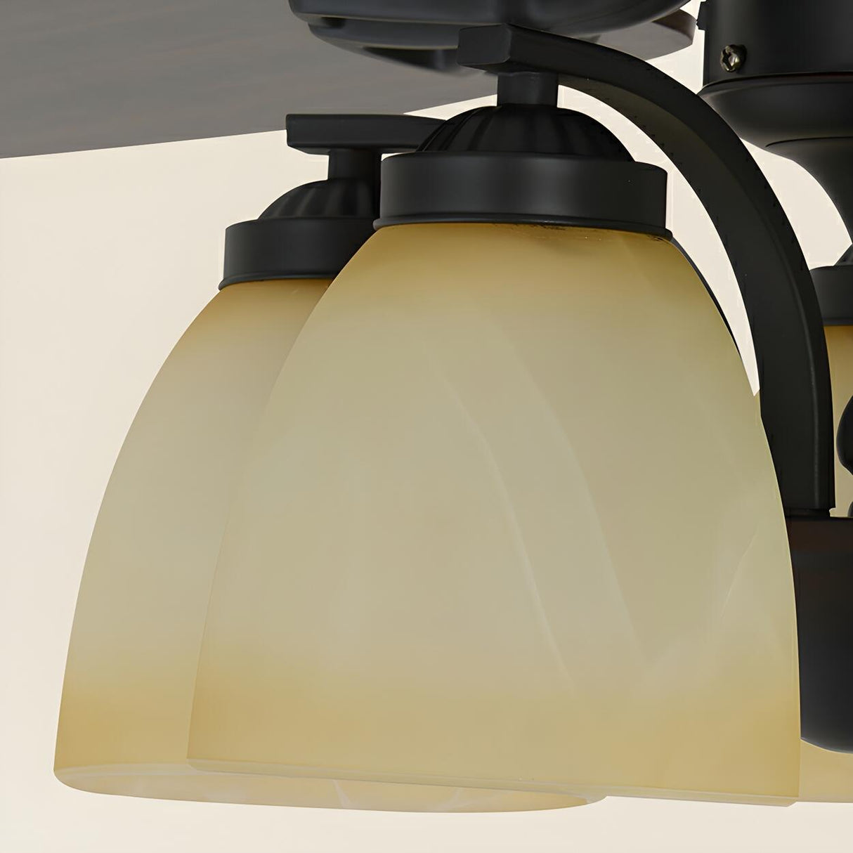 Classic Black 5 Wood Blades Chandelier Fan with Light Image - 6