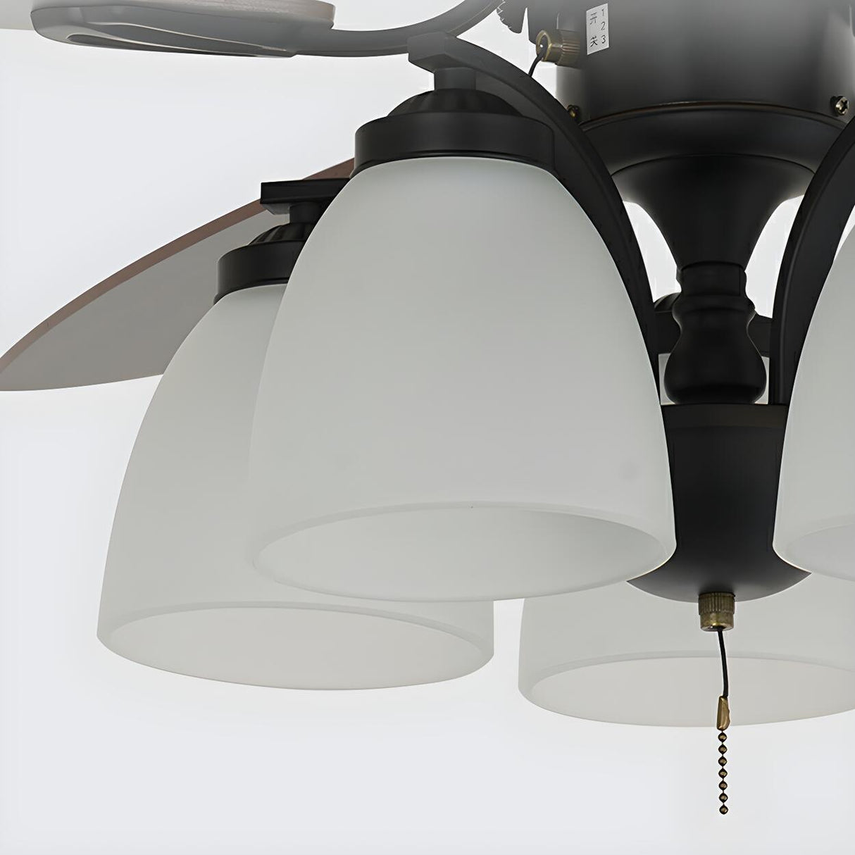 Classic Black 5 Wood Blades Chandelier Fan with Light Image - 8