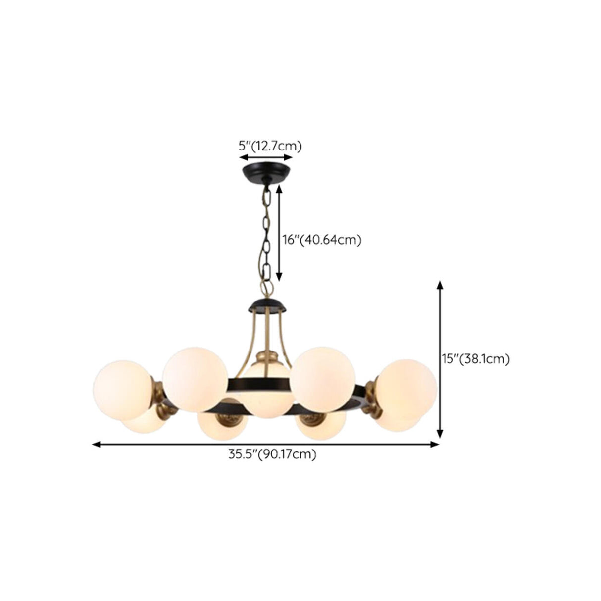 Classic Black & Gold Metal Round Globe Glass Chandelier Image - 14