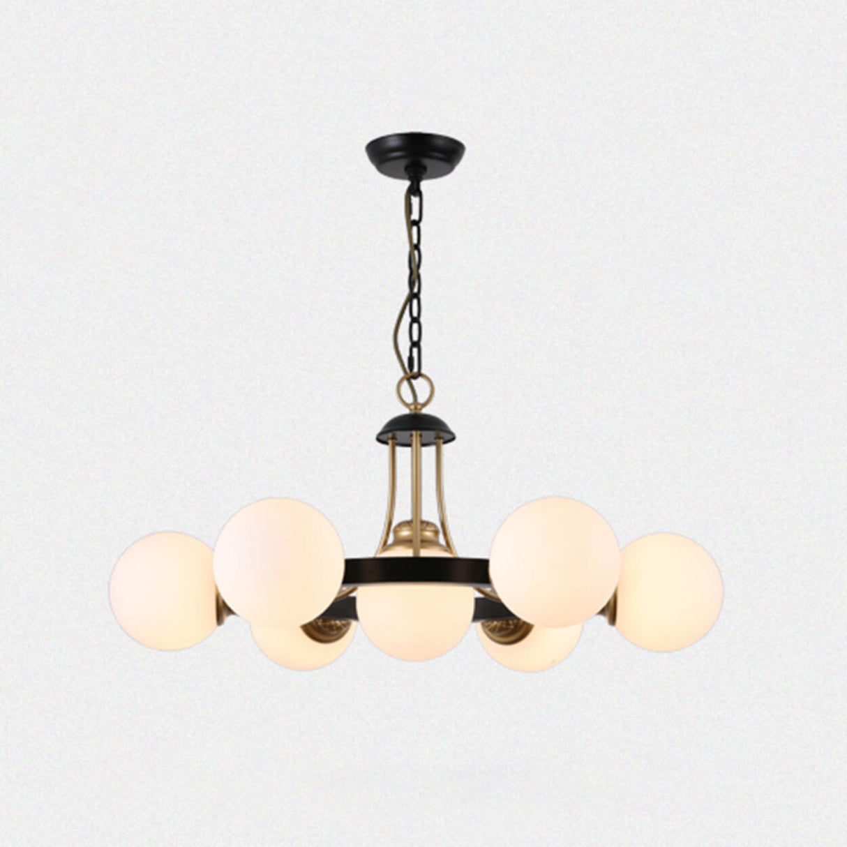 Classic Black & Gold Metal Round Globe Glass Chandelier Image - 2