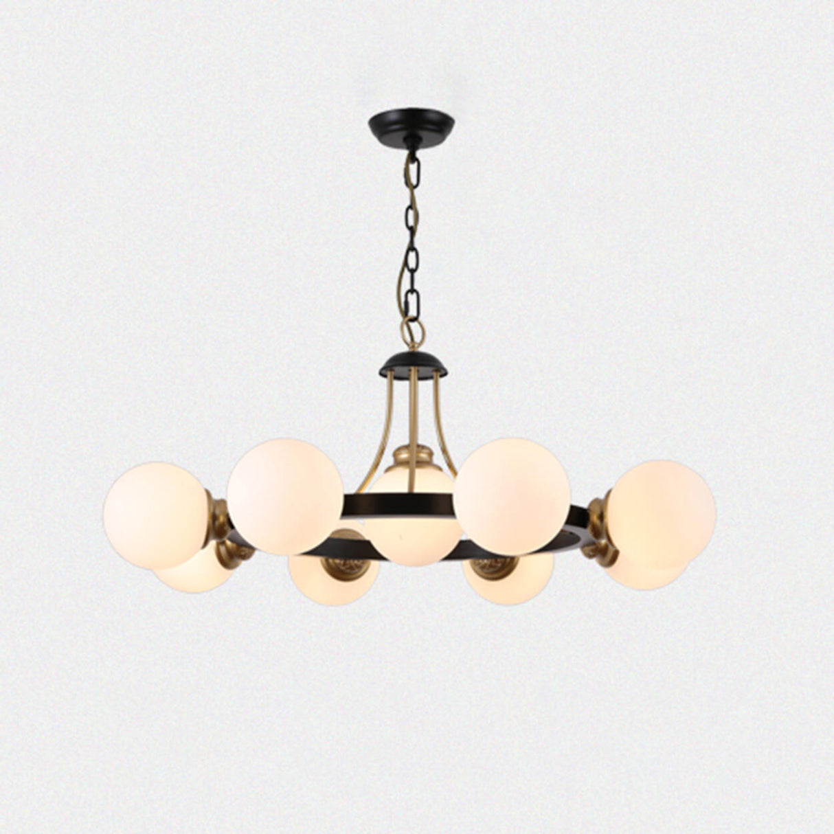 Classic Black & Gold Metal Round Globe Glass Chandelier Image - 3