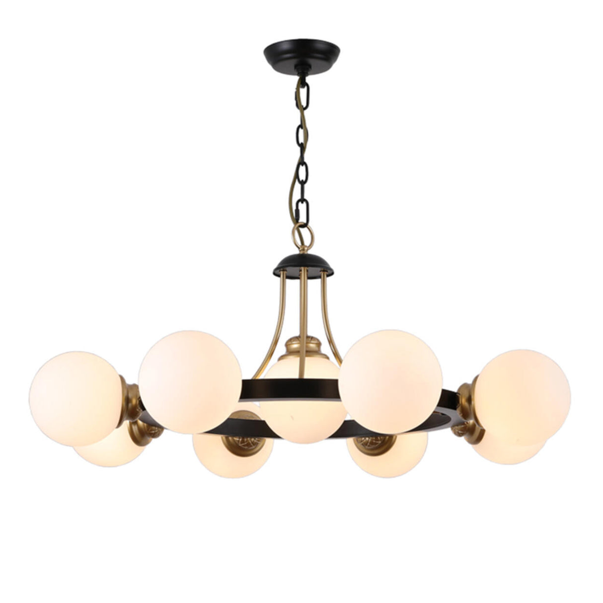 Classic Black & Gold Metal Round Globe Glass Chandelier Image - 7