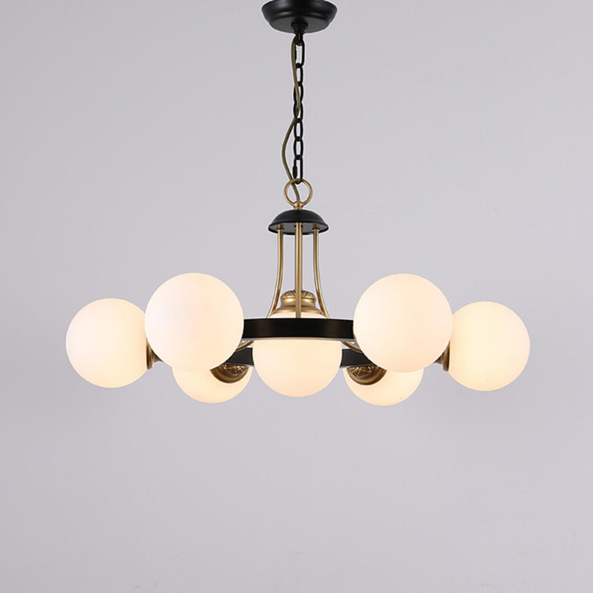 Classic Black & Gold Metal Round Globe Glass Chandelier Image - 8