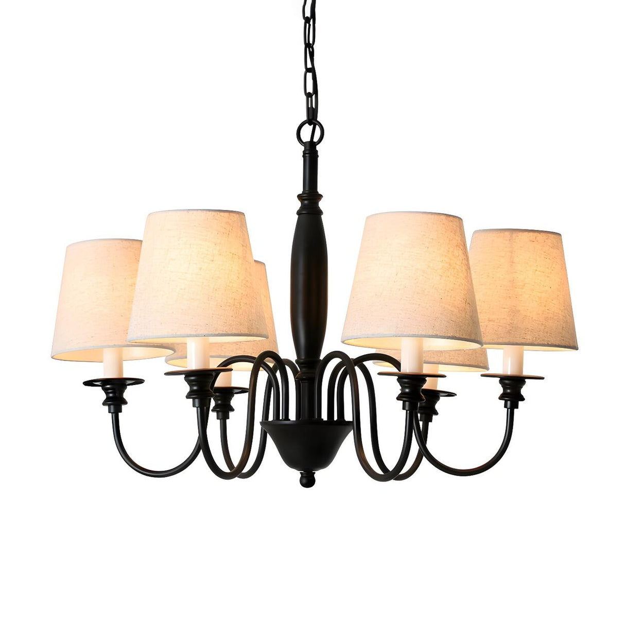 classic Black Beige Fabric Round Hangin Chandelier Image - 3