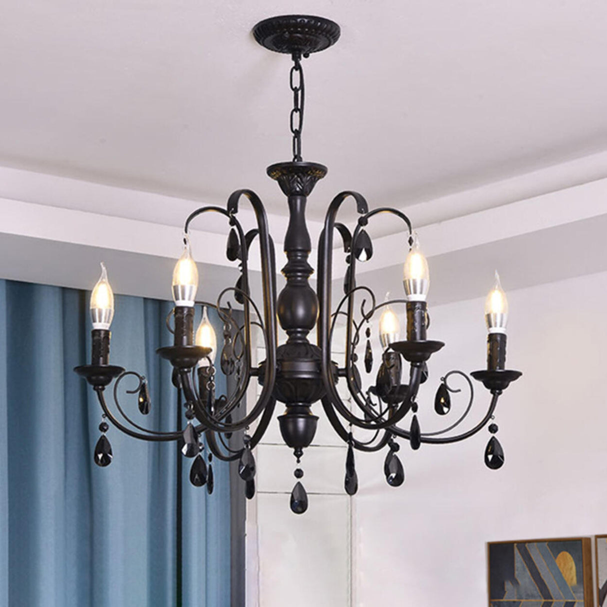 Classic Black Candelabra Chandelier Crystal Droplets Image - 1