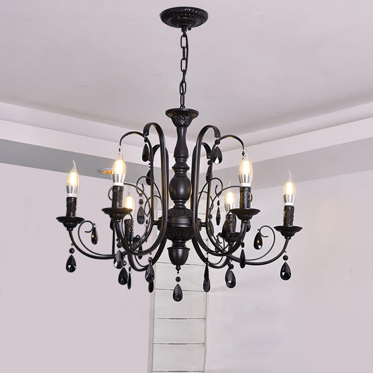 Classic Black Candelabra Chandelier Crystal Droplets Image - 10