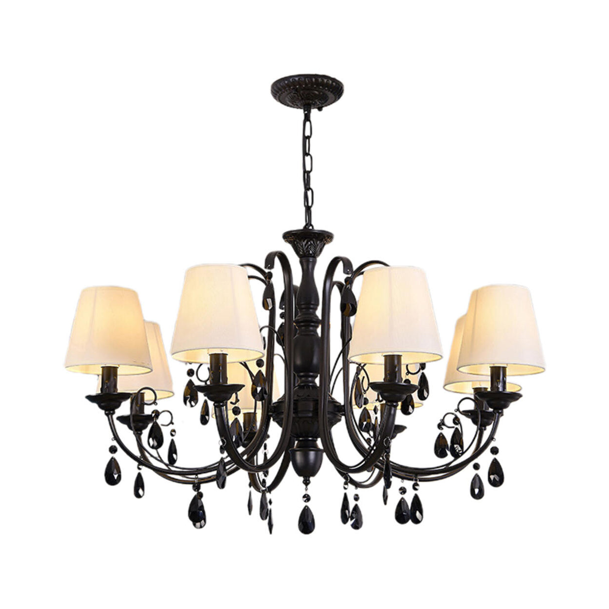 Classic Black Candelabra Chandelier Crystal Droplets Image - 11