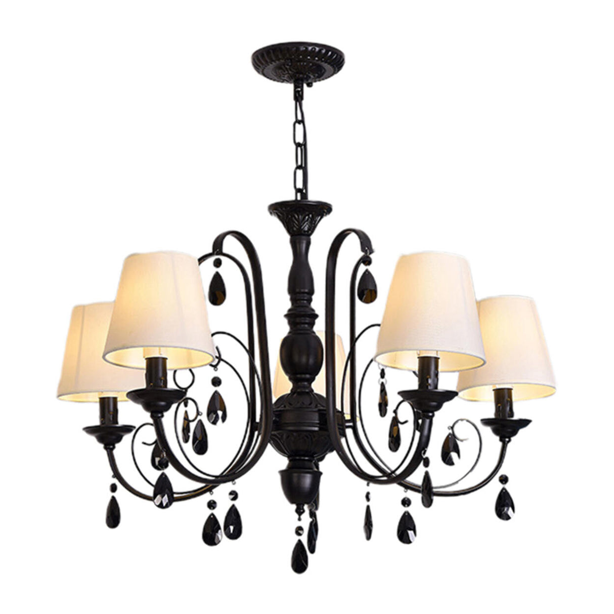 Classic Black Candelabra Chandelier Crystal Droplets Image - 13