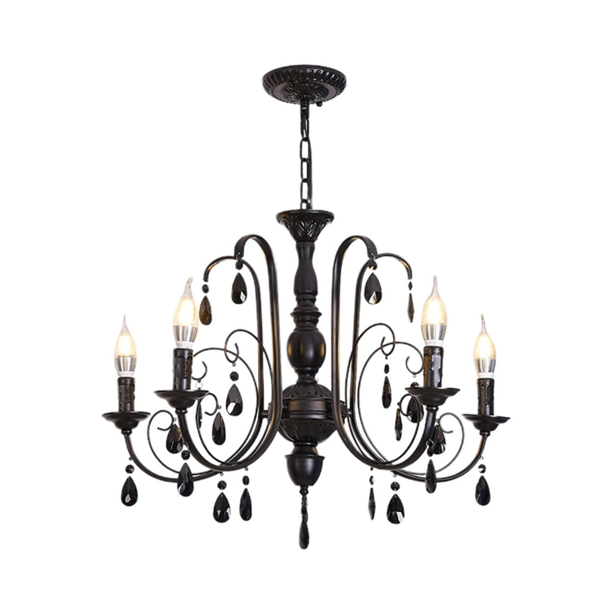 Classic Black Candelabra Chandelier Crystal Droplets Image - 16