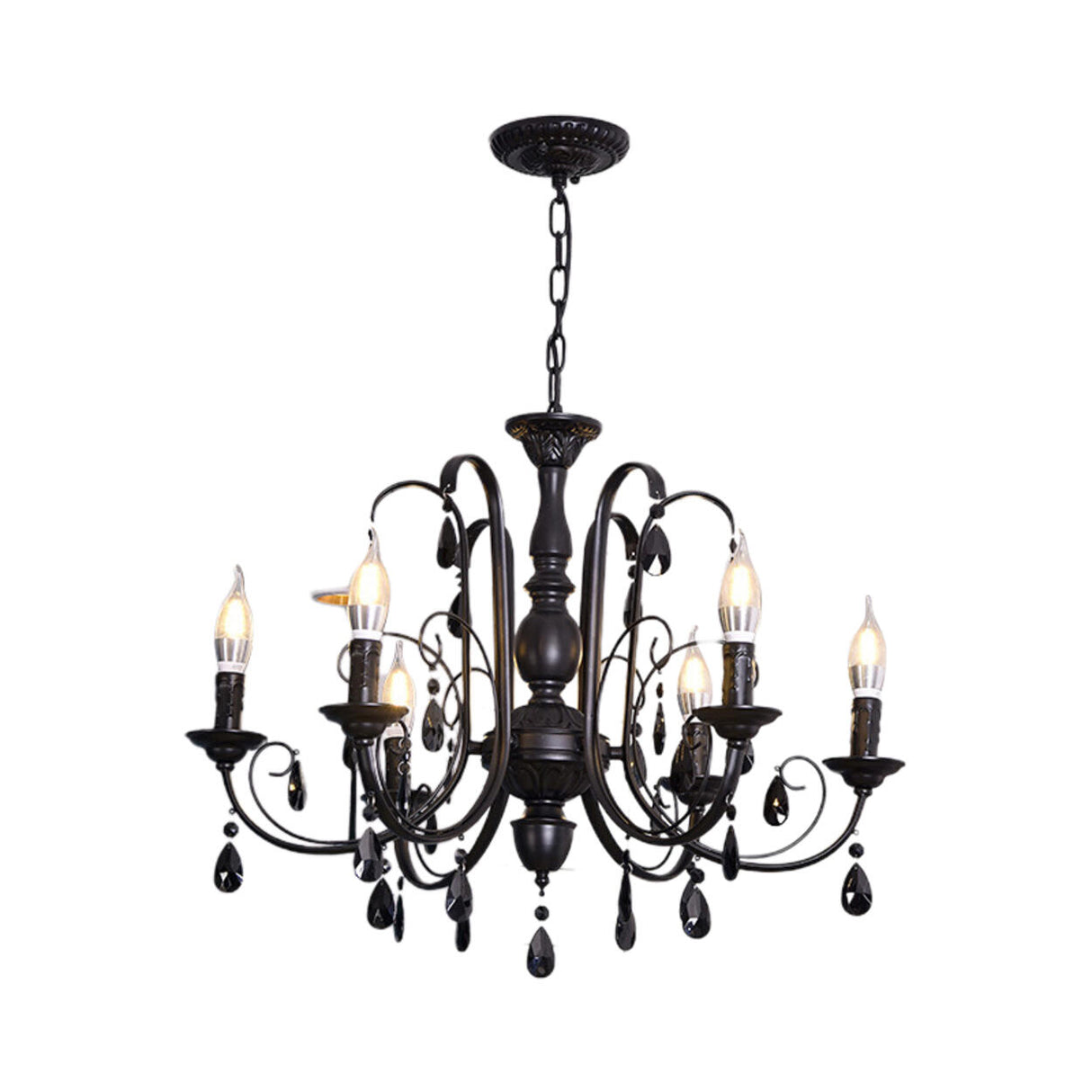 Classic Black Candelabra Chandelier Crystal Droplets Image - 18