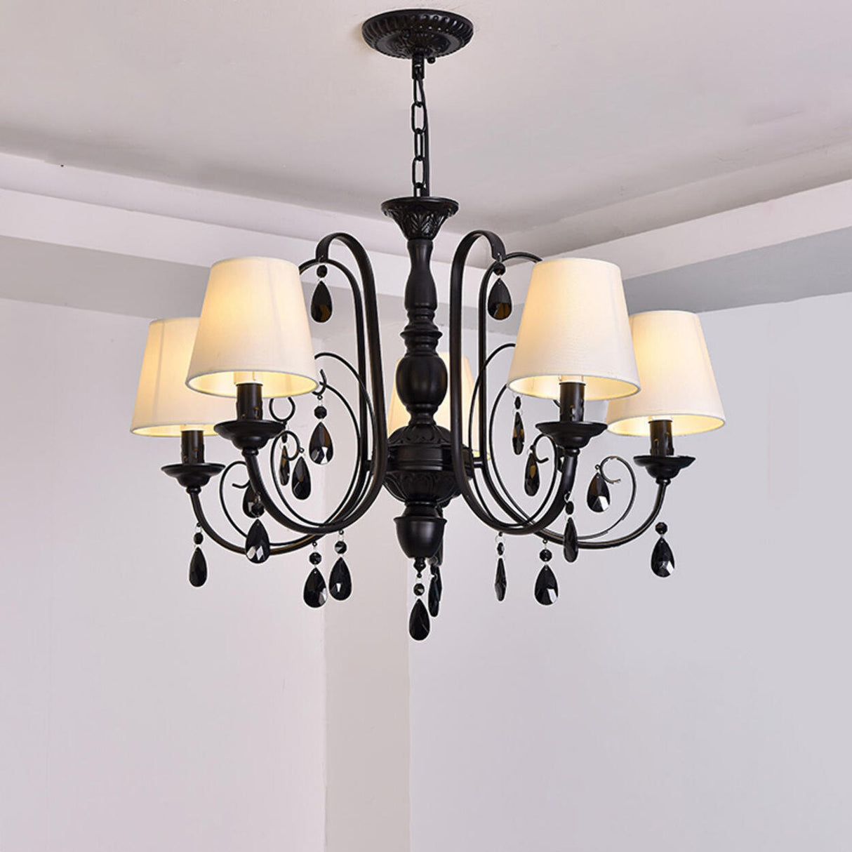 Classic Black Candelabra Chandelier Crystal Droplets Image - 2