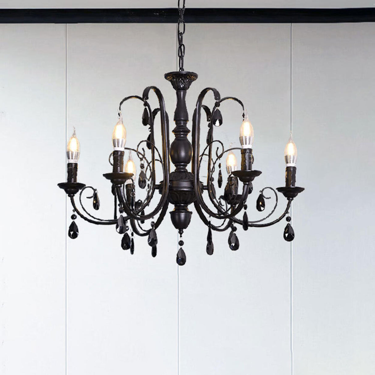 Classic Black Candelabra Chandelier Crystal Droplets Image - 25