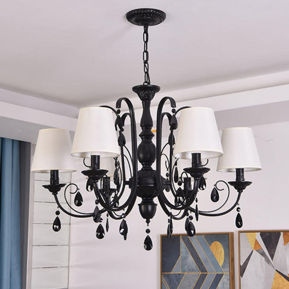 Classic Black Candelabra Chandelier Crystal Droplets Image - 27