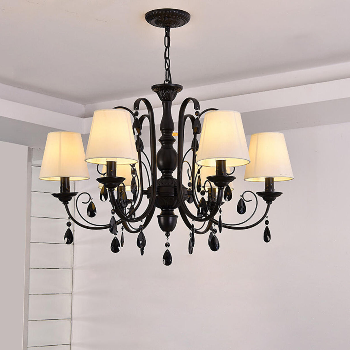 Classic Black Candelabra Chandelier Crystal Droplets Image - 3