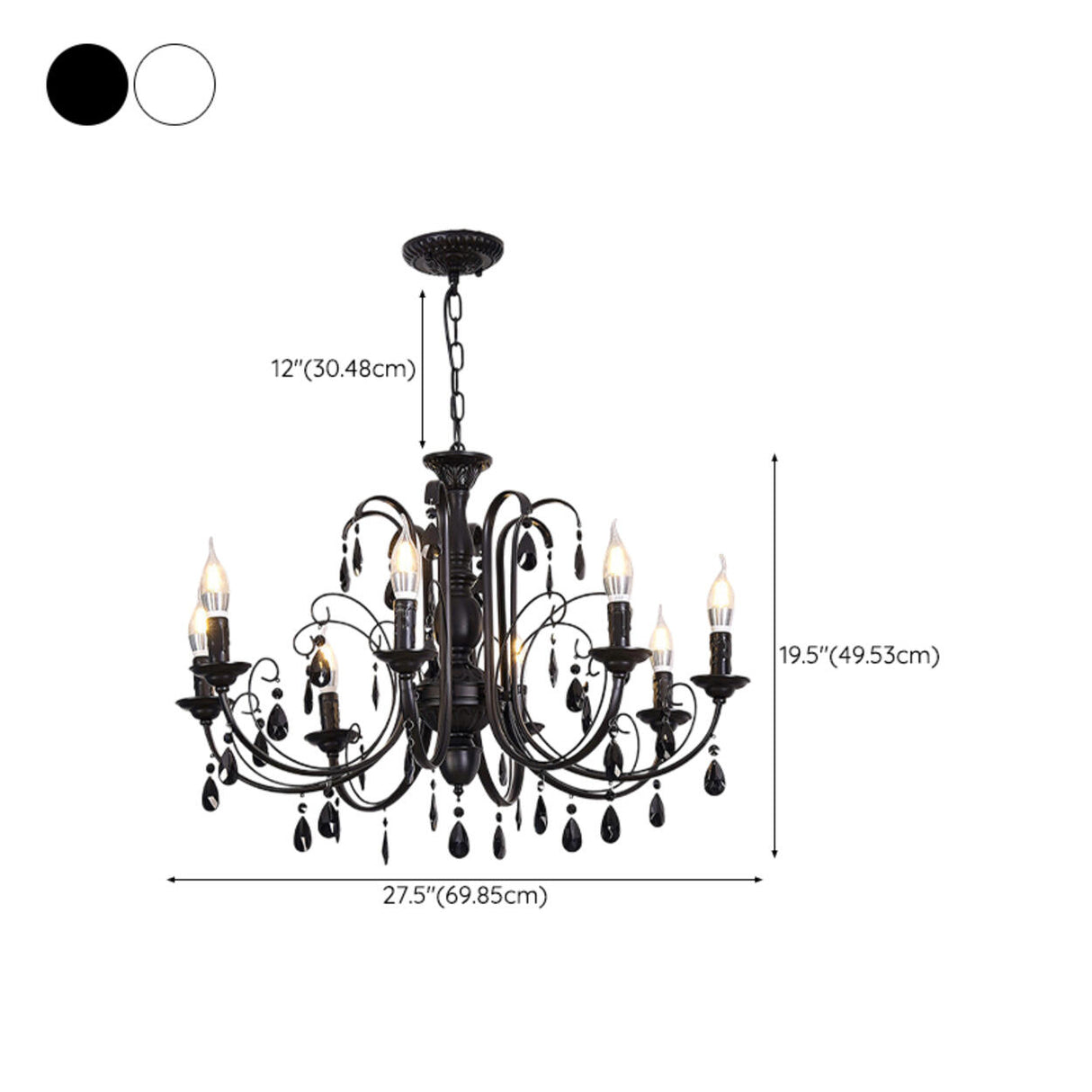 Classic Black Candelabra Chandelier Crystal Droplets Image - 32