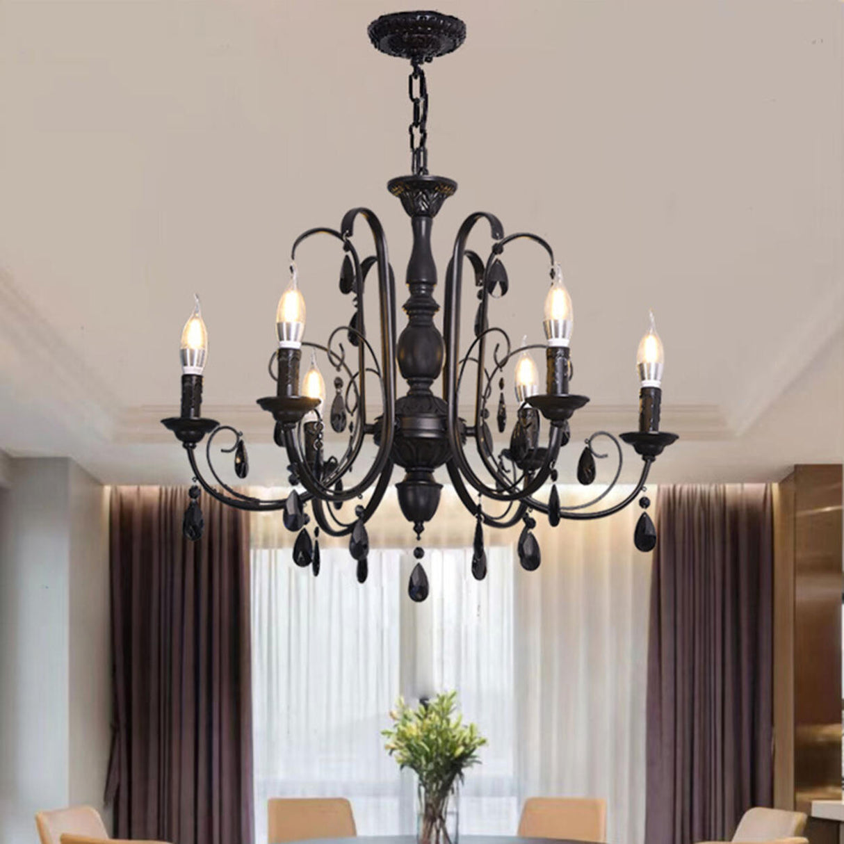 Classic Black Candelabra Chandelier Crystal Droplets Image - 5