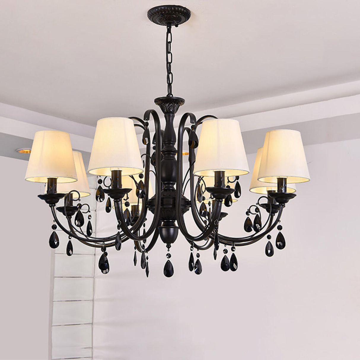 Classic Black Candelabra Chandelier Crystal Droplets Image - 6