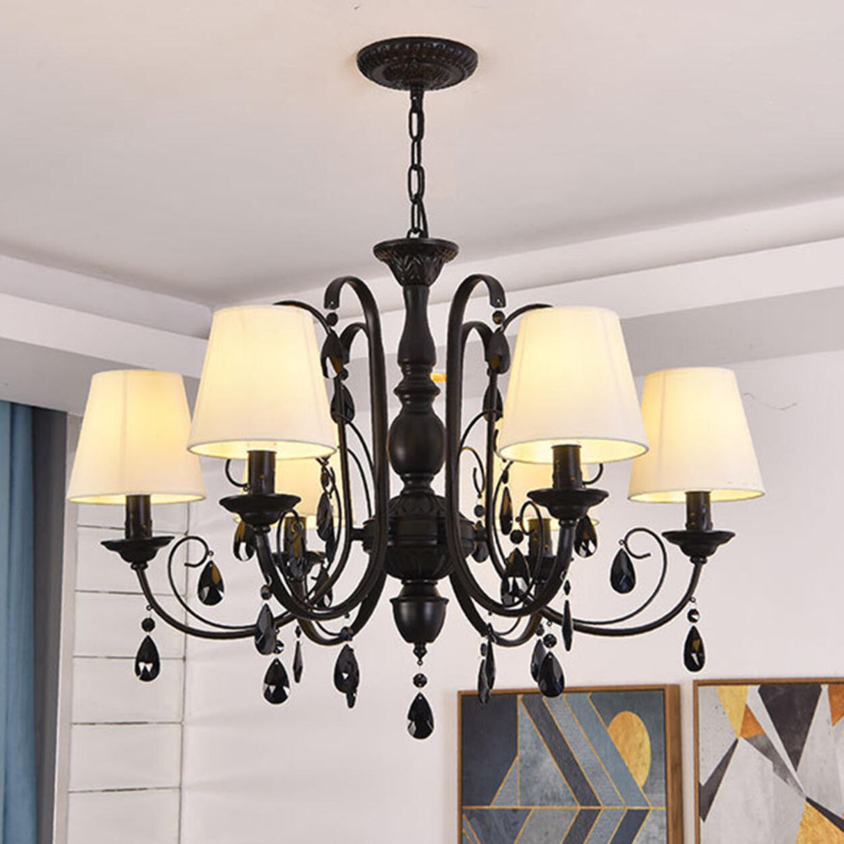 Classic Black Candelabra Chandelier Crystal Droplets Image - 8