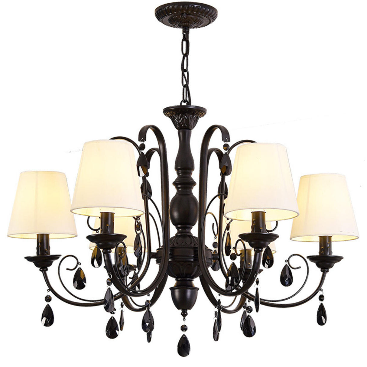 Classic Black Candelabra Chandelier Crystal Droplets Image - 9