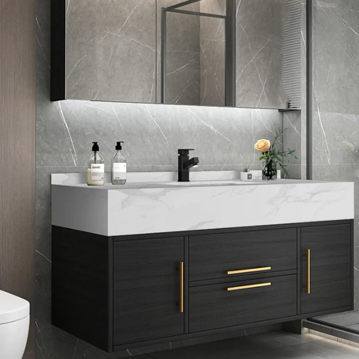 Classic Black Ceramic Single-Sink Wall Mount Bathroom Vanity Image - 1