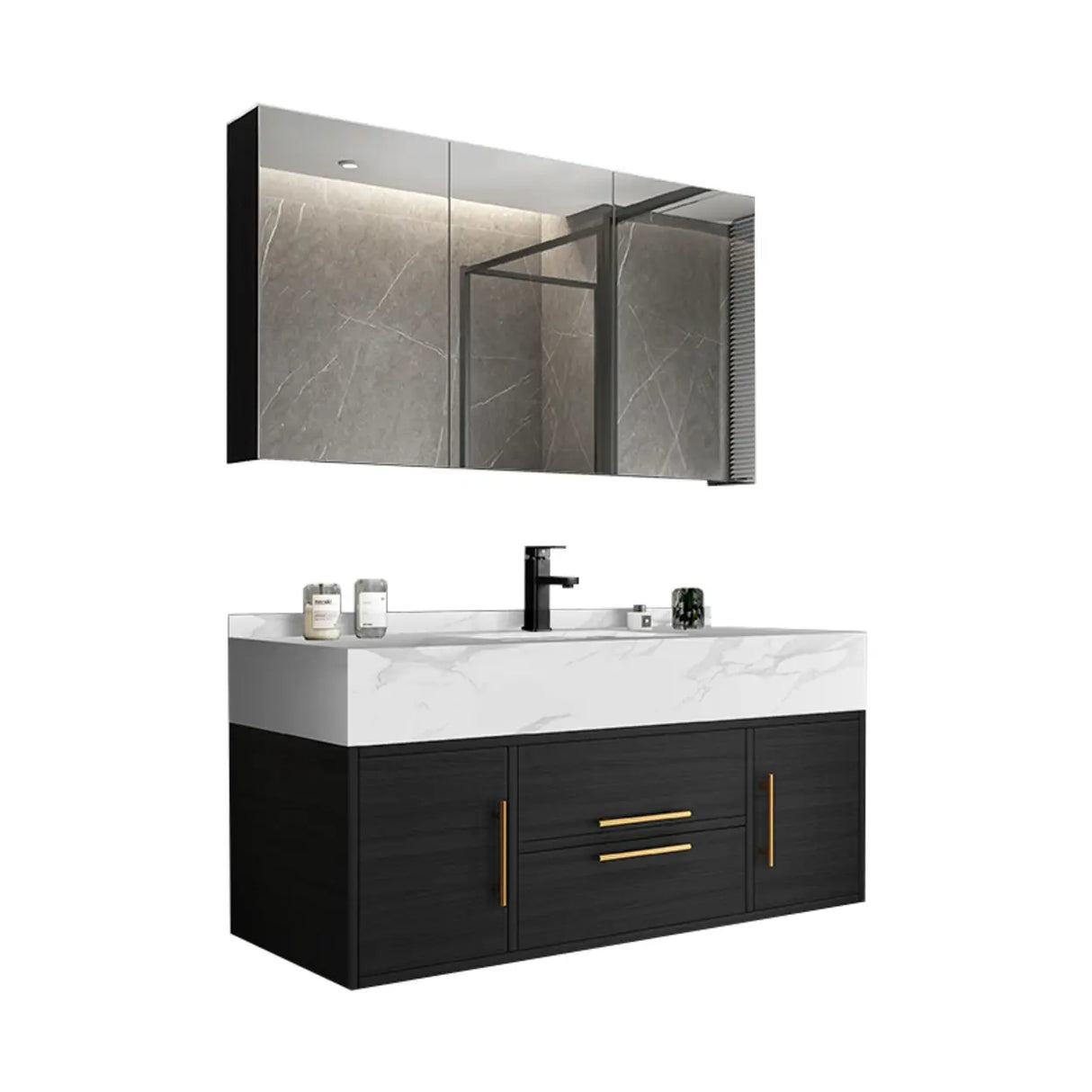 Classic Black Ceramic Single-Sink Wall Mount Bathroom Vanity Image - 10