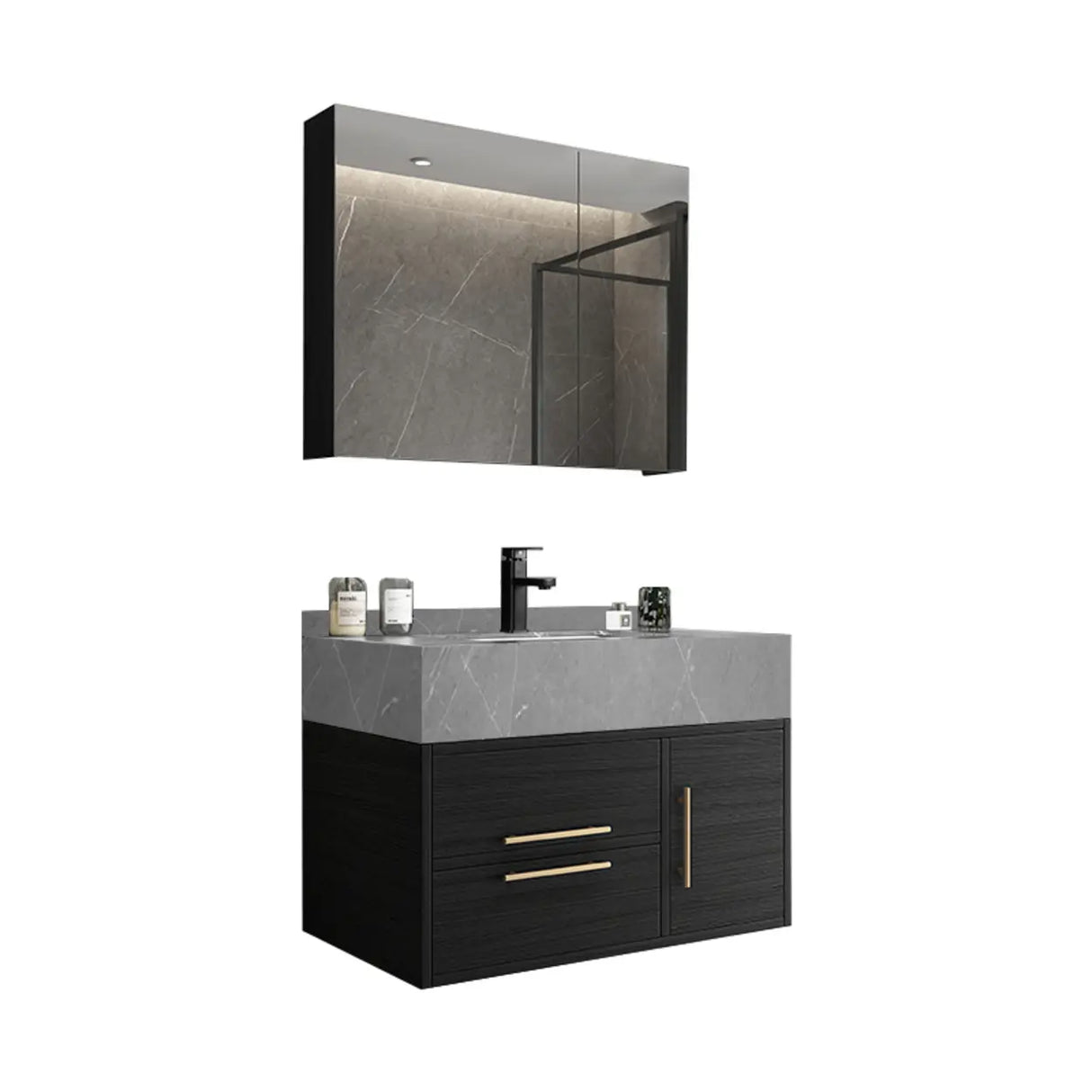 Classic Black Ceramic Single-Sink Wall Mount Bathroom Vanity Image - 12