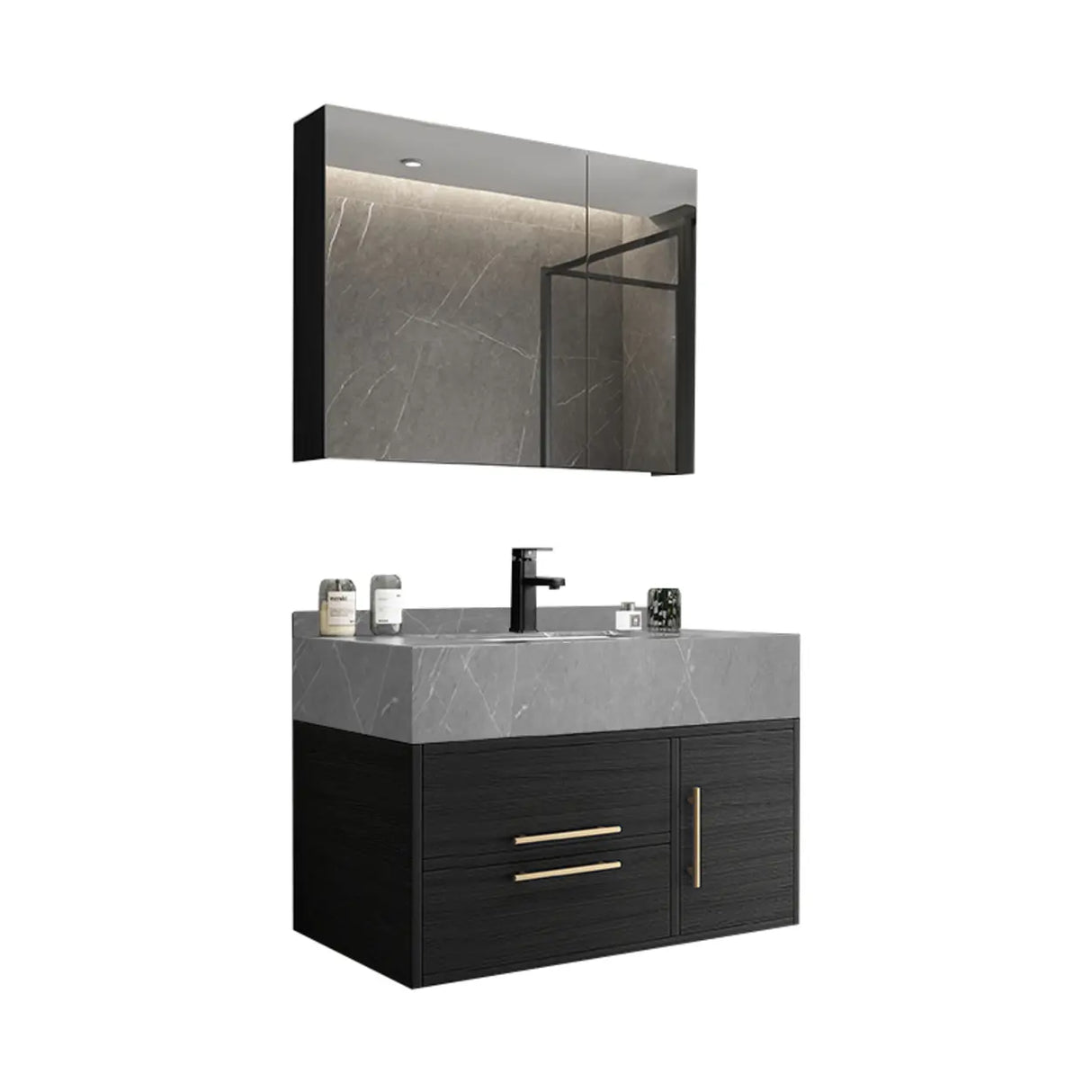 Classic Black Ceramic Single-Sink Wall Mount Bathroom Vanity Image - 13